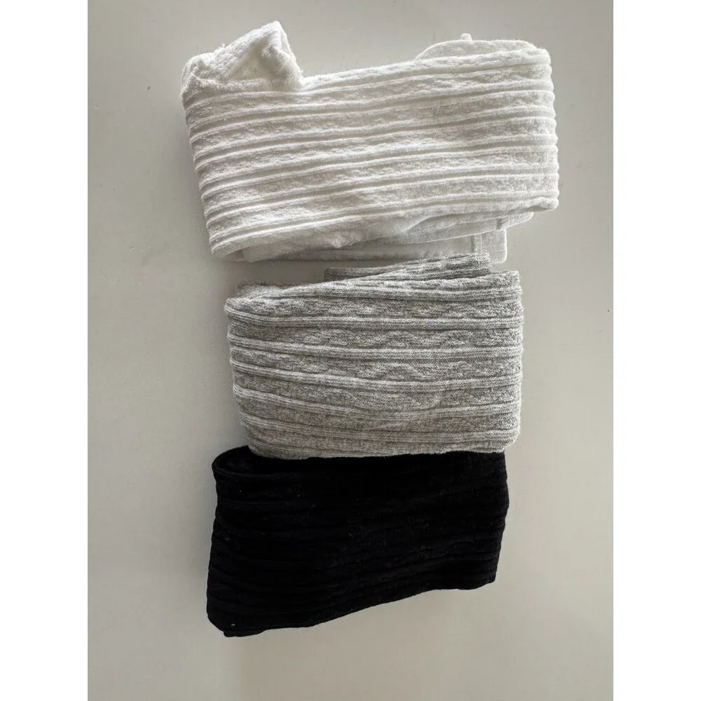 Girls' Cable Knit Cotton Footed Tights Size XS 4-5 gray white black 3 pack